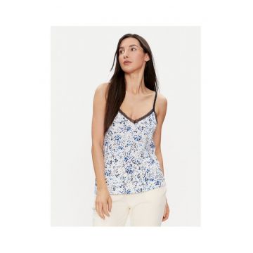 Maiou de pijama de dama -  alb si albastru - floral