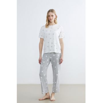 Pantaloni de pijama cu banda elastica in talie si imprimeu - Gri melange