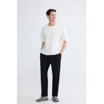 Pantaloni de pijama de bumbac cu snur in talie - Negru