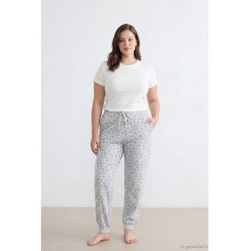 Pantaloni de pijama din amestec de bumbac cu imprimeu - Gri deschis melange/Gri inchis