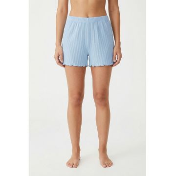 Pantaloni scurti de pijama striati cu terminatie valurita - Albastru deschis
