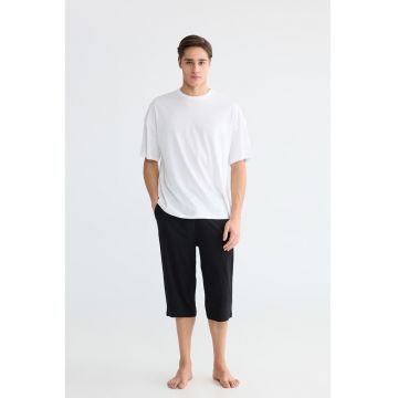 Pantaloni scurti de pijama uni din bumbac - Negru