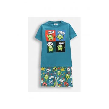 Pijama copii  turcoaz - 2 piese - bumbac - Multicolor