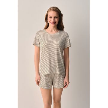 Pijama cu dungi - Negru stins/Bej deschis