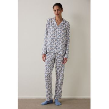 Pijama cu imprimeu floral - Alb/Roz pal/Albastru