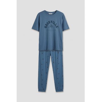 Pijama cu imprimeu grafic - Albastru petrol