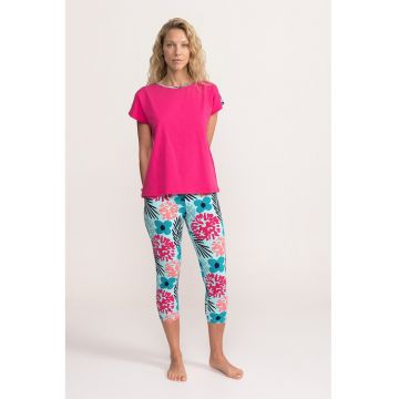 Pijama cu imprimeu grafic Valerie - Negru/Roz aprins/Albastru deschis