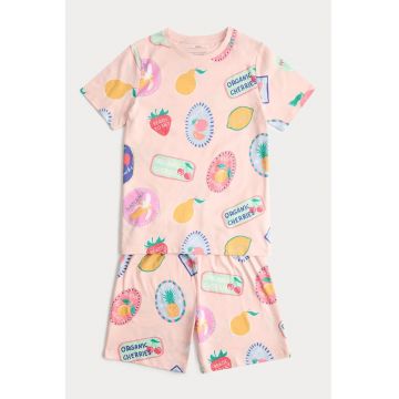 Pijama cu imprimeu si maneci scurte - Roz