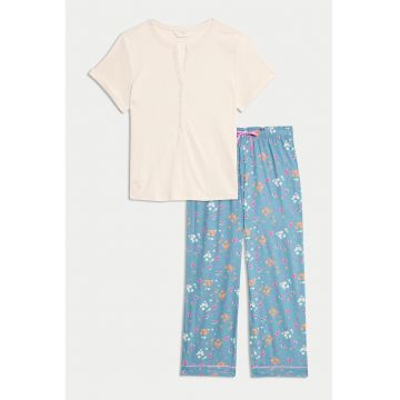 Pijama cu maneca scurta - Bej/Albastru azur