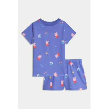 Pijama cu model desene animate - Albastru pastel/Coral/Albastru indigo
