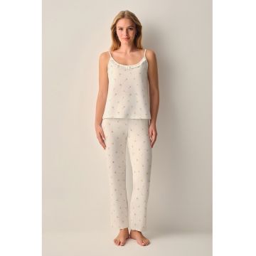 Pijama cu model floral - Alb fildes/Verde sparanghel/Galben mustar