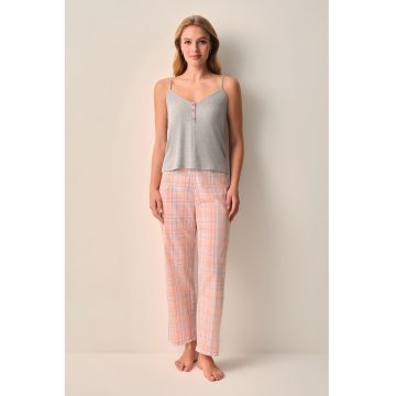 Pijama cu model si decolteu in V - Gri deschis