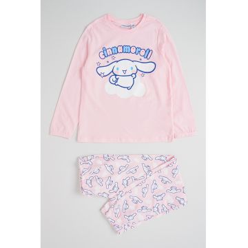 Pijama cu model si talie elastica Cinnamoroll - Roz deschis