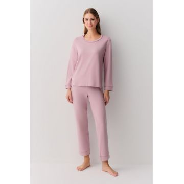 Pijama cu model uni si nasturi - Roz prafuit - Uni