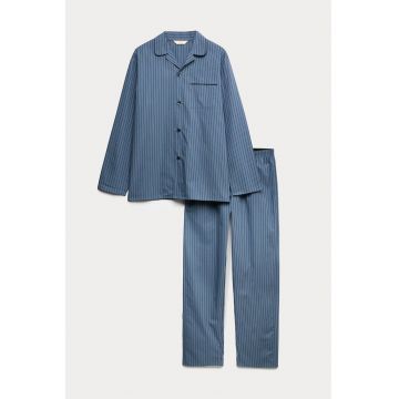 Pijama cu nasturi si model in dungi - Albastru prafuit