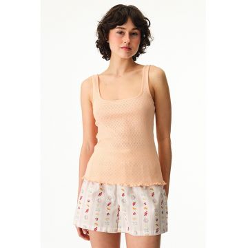 Pijama cu pantaloni scurti din bumbac - Alb/Piersica