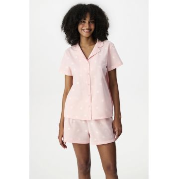 Pijama cu pantaloni scurti din bumbac - Alb/Roz deschis
