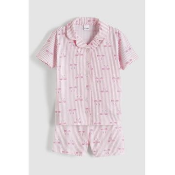 Pijama cu pantaloni scurti - dungi si funde - Alb/Roz