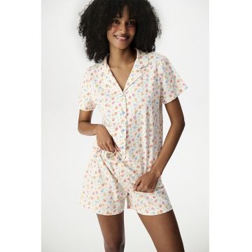 Pijama cu pantaloni scurti si imprimeu floral - Multicolor