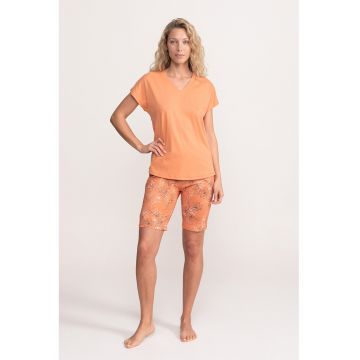Pijama cu pantaloni sucrti si imprimeu floral Narcisa - Portocaliu