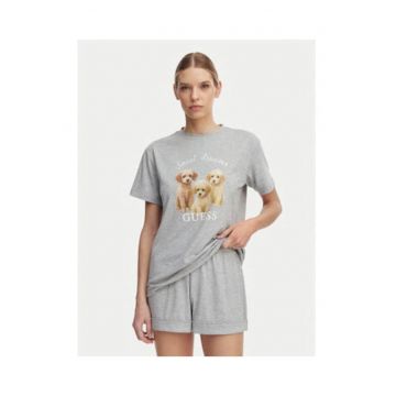 Pijama dama -  gri - material poliester-viscoza - imprimeu grafic - maneca scurta