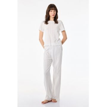 Pijama de bumbac cu buline - Alb murdar/Albastru