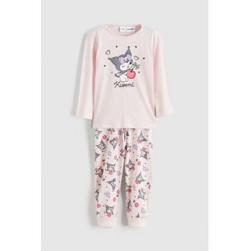 Pijama din bumbac cu design grafic - Roz pastel