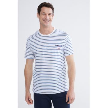 Pijama din bumbac cu imprimeu - Alb/Albastru ultramarin
