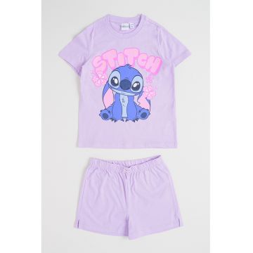 Pijama din bumbac cu imprimeu cu Stitch - Lila