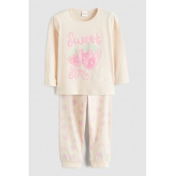 Pijama din bumbac cu imprimeu - Roz/Roz pal