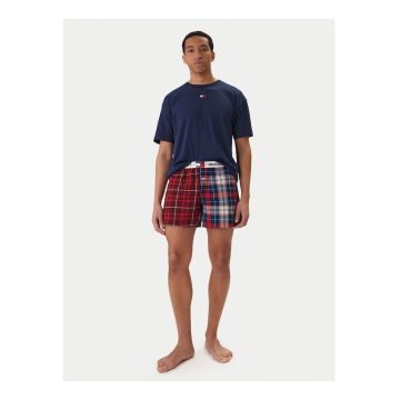 Pijama din bumbac cu maneci scurte si pantaloni scurti in carouri -