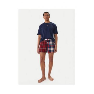 Pijama din bumbac cu maneci scurte si pantaloni scurti in carouri -