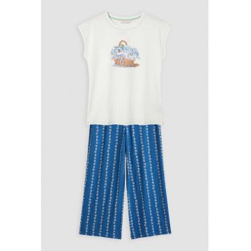Pijama din bumbac cu model - Alb/Albastru