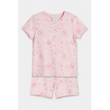 Pijama din bumbac cu model tematic Barbie - Alb/Roz pastel