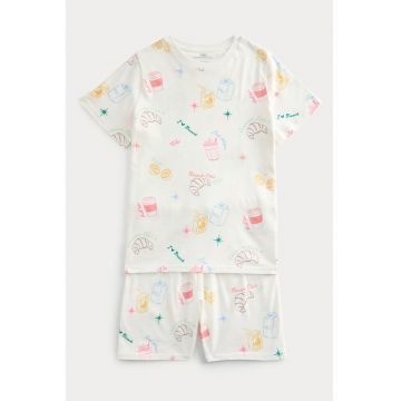 Pijama din bumbac cu pantaloni scurti - Alb murdar