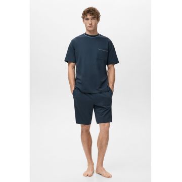 Pijama din bumbac cu pantaloni scurti - Albastru inchis