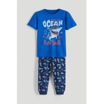 Pijama lunga cu imprimeu grafic - Rosu/Albastru