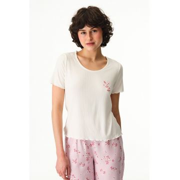 Pijama lunga cu model floral Chloe - Alb/Roz deschis