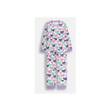 Pijama lunga din bumbac cu imprimeu cu inimioare