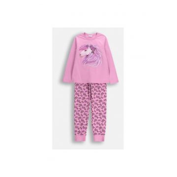 Pijama lunga din bumbac cu imprimeu