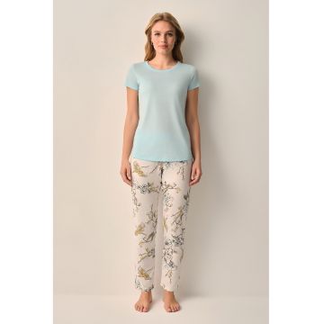 Pijama regular fit cu decolteu rotund - Albastru glaciar