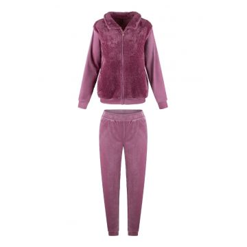 Pijama regular fit cu fermoar - Roz prafuit