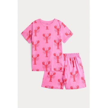 Pijama regular fit de bumbac cu pantaloni scurti - Roz pastel
