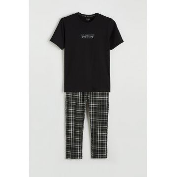 Pijama regular fit din bumbac - Alb/Negru