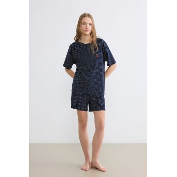Pijama scurta cu buline si snur de ajustare - Alb/Albastru ultramarin/Rosu vermillion