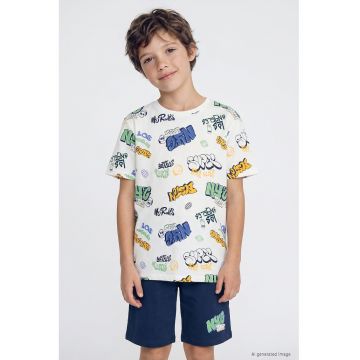 Pijama scurta cu imprimeu graffiti - Alb/Bleumarin