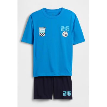 Pijama scurta cu imprimeu grafic - Albastru pastel