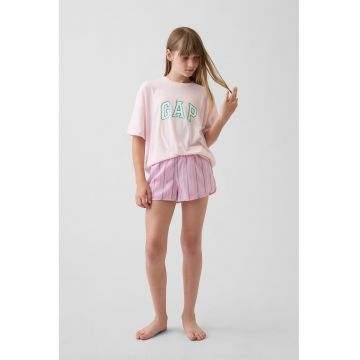 Pijama scurta cu imprimeu logo - Roz pastel
