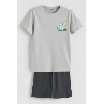 Pijama scurta cu imprimeu pe partea din spate - Gri
