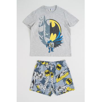 Pijama scurta cu model cu Batman - Galben/Gri melange